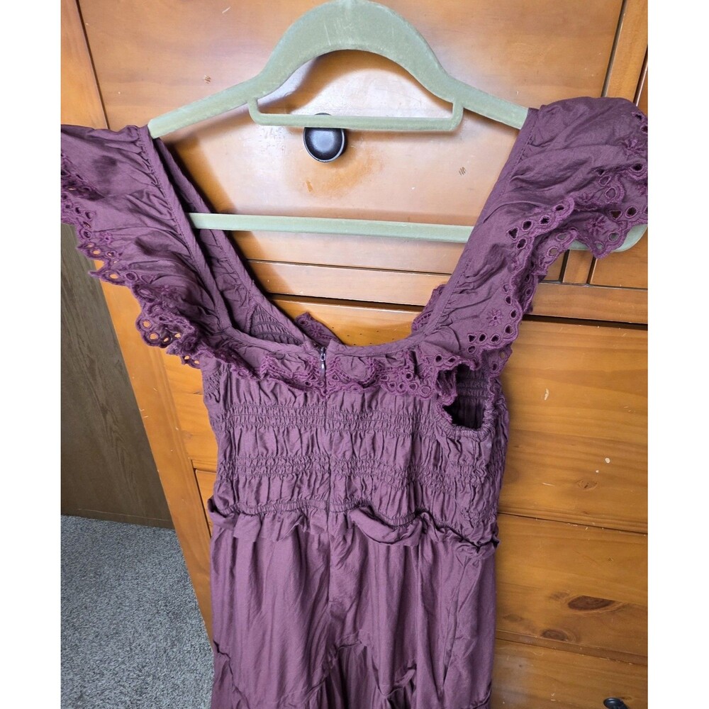 Madewell Lucie Dress Size 4 Embroidered Crochet Tiered Lined Sleeveless Burgundy - Picture 6 of 12